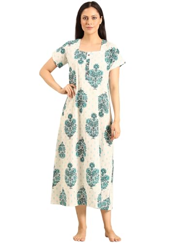 Image of Rupa Jon Aishwarya Women Full Length Printed Nighty in Premium Cotton Blend Fabric, Night Dress, Maxi Nighty for Comfortable Everyday Wear