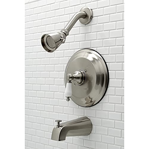 Kingston Brass KB3638PL Grifería para tina y ducha con manija de porcelana, níquel cepillado miniatura 2