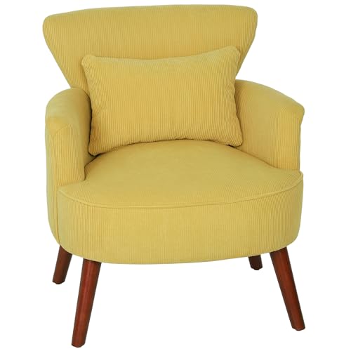 HOMCOM Sessel Loungesessel mit Armlehnen, Polstersessel mit Kissen Armlehnensessel mit Kordoptik, Holzbeine Lesesessel für Wohnzimmer, Schlafzimmer, Gelb