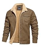 TACVASEN Winter Jackets for Men Fleece Lined Trucker Jacket Cotton Sherpa Cargo Coat Warm Thick Tactical Military Combat Coat Khaki L