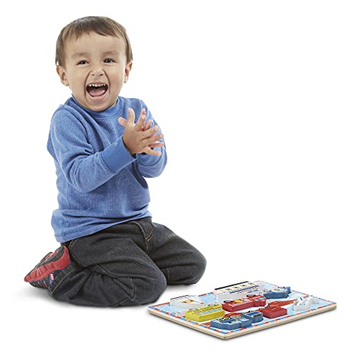 Melissa & Doug Vehicles Wooden Chunky Puzzle - Plane, Train, Cars, And Boats (9 Pcs) #TOP4