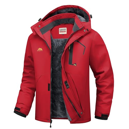 Image of WULFUL Men's Ski Jackets Warm Winter Snow Windbreaker Resistant Snowboard Fleece Coat Mountain Waterproof Parka with Hood