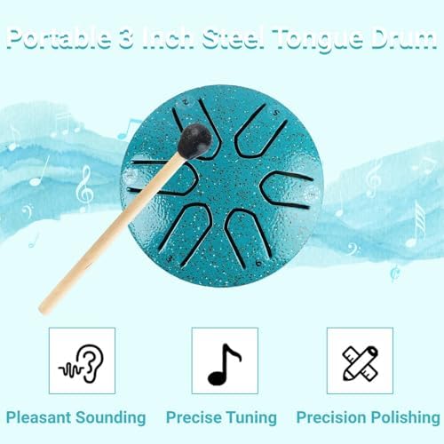 Steel Tongue Drum Mini 6 Notas Verde con Baquetas miniatura 4