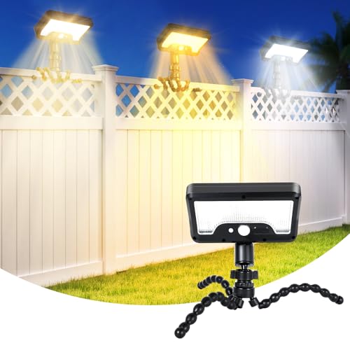 Image of Clip On Solar Lights Outdoor, Motion Sensor Outdoor Lights, 92 LEDs 600LM Solar Fence Lights Outdoor Waterproof,Security Lights for Fence, Deck, Gutter (1, Black Octopus -3000K /5000K /6000K)