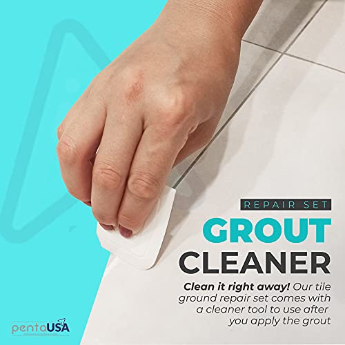 PentaUSA Tile Grout - 13.4 oz Grout Filler Repairs Renews Tube, Fast Drying Grout Repair Kit, Odorless Formula, Scraper Included - Restore and Renew Grout Lines (13.4oz / 380gr) (Grey)
