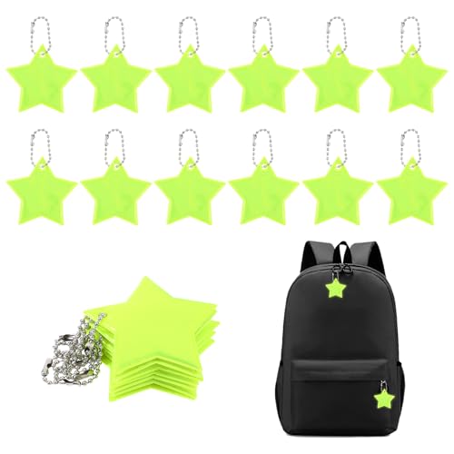 Ouligay 12 Stück Sicherheits Reflektor Anhänger Kinder Sterne Reflektoren Anhänger Stern Reflektierende Schlüsselanhänger Sicherheit Reflektoren für Schultasche Rucksack Fahrrad Gehen Laufen Radfahren