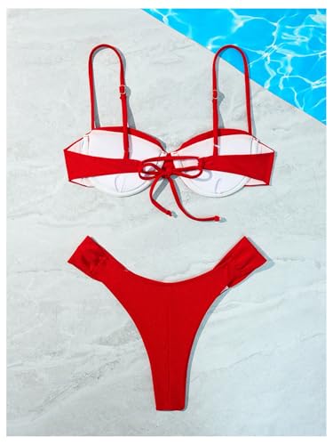 SweatyRocks Women's Two Piece Swimsuit Ruched High Cut Mid Rise Bikini Sets Swimwear2