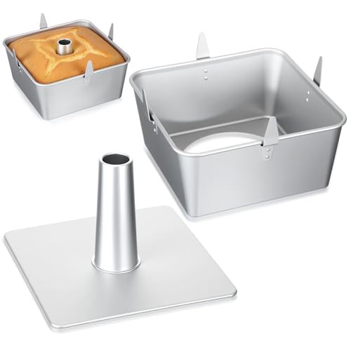 Vesici 9 Inch Square Tube Cake Pan with Cooling Feet Angel Food Cake Pan with Removable Bottom Non-stick Aluminum Alloy Pans for Baking Pound Chiffon Cakes(Silver)