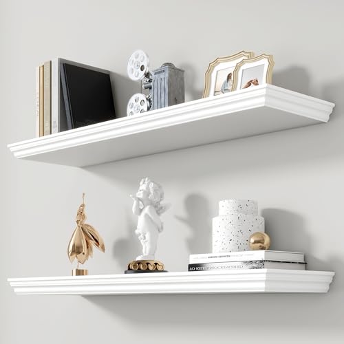 Image of 36 Inch Floating Shelves for Wall, 9.3 inchD Crown Molding Wood Display Shelf