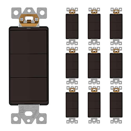 Image of LIDER Minimalist Design Lighted Triple Switch, Combination Frameless Decorator Switch with Locator Light, Ground Terminal, Single Pole, 15A 120V, UL Listed, Thermoplastic, Matte Brown, 10-Pack