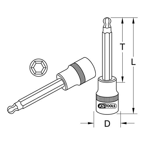 KS Tools 911.1657 1/2-inch 7mm Long Socket Ball Ended Hex Bit - Image 2