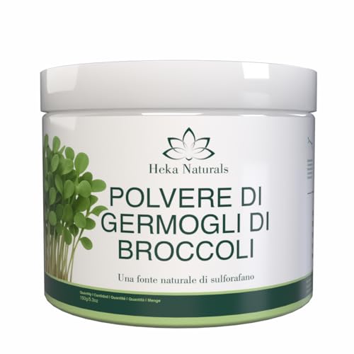 Heka Naturals Polvere di Germogli di Broccolo Biologica - Superfood Puro al 100% da Semi Germogliati - Ricca di Sulforafano, Vegana, Senza OGM e Additivi - 150g