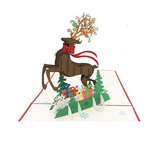 Tarjeta de Navidad desplegable 3D con diseño de reno con bonito papel de corte, el mejor regalo para Navidad incluido Cover