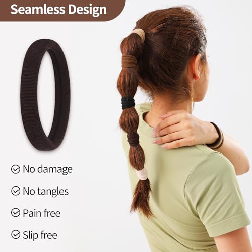 150 Pcs Elastic Hair Ties No Damage for Thick & Thin Hair, Ponytail Holders, Elastics, Soft Pony Tails Bands for Women, Neutral Colors - Image 5