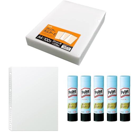 【セット買い】プラス クリアファイル クリアホルダー E A4 100枚 0.18mm 透明 (乳白)クリアー FL-270HO 88-136 + ポケットリフィール A4 1ポケット 100枚 2穴 / 4穴 / 30穴共用 87-700 ポリプロピレン