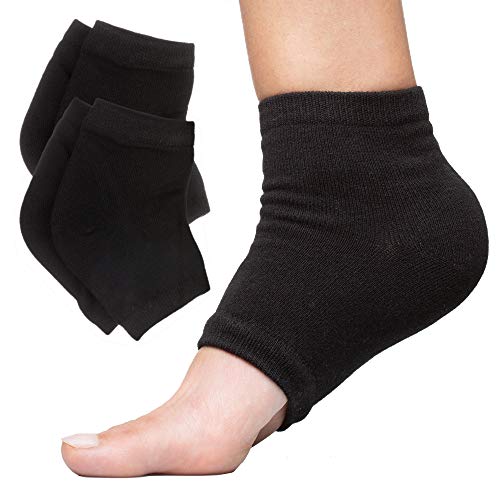 ZenToes Moisturizing Heel Socks 2 Pairs Gel Lined Toeless Spa Socks to Heal and Treat Dry, Cracked Heels While You Sleep (Regular, Black)