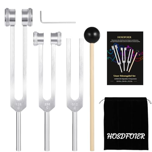 Stimmgabel Set für Heilung (128Hz, 256Hz, 512Hz), Stimmgabel Therapie/Frequency Heilung Pitchgabel/Klangtherapie/Yoga und Meditation und Entspannung Instrumente (Silber), Stress Relief Geschenk