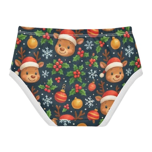 Joisal Cotton Girls Underwear Toddlers Cute Reindeer Santa Hats Blue Panties for Girl Fun Undies Kids Briefs 2t2