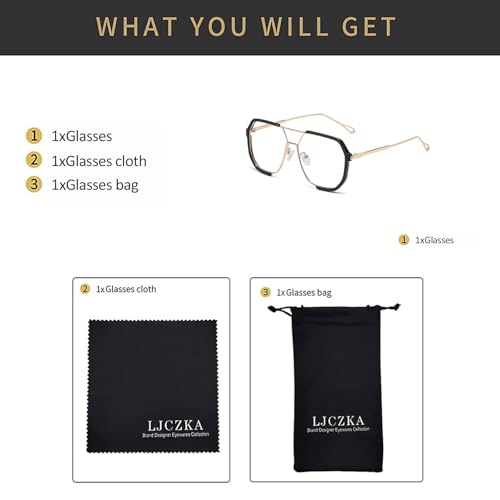 Image of LJCZKA Pilot Blue Light Blocking Glasses Women Men 70s Square Metal Frame Oversized Double Bridge Computer Gaming Eyeglasses