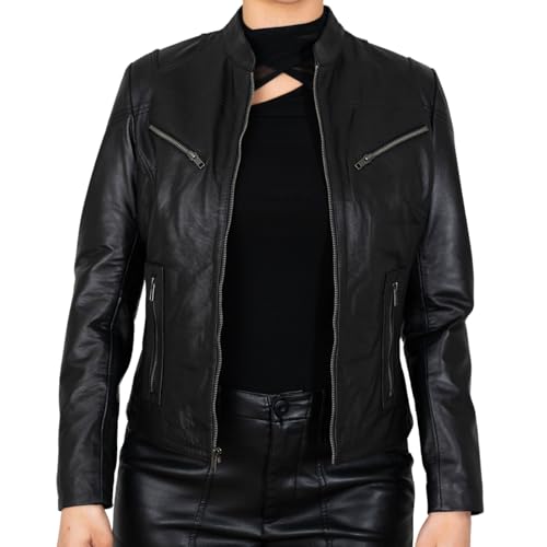Veste ajustée en cuir nappa d'agneau véritable haut de gamme pour femme