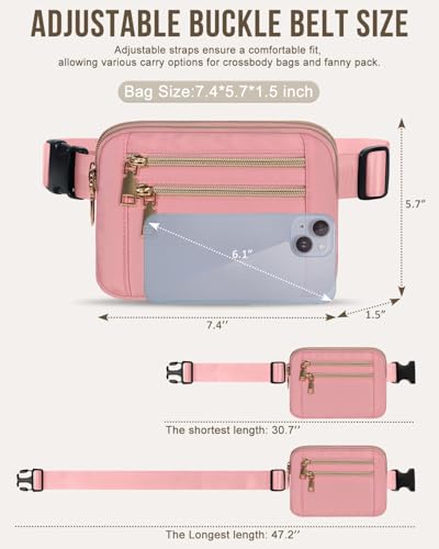 Image of Capolo Fanny Packs for Women Fashion Waist Packs Bag with Adjustable Strap and 4 Zipper Pockets Waterproof Everywhere Crossbody Belt Bag for Workout Running Travelling(Pink)