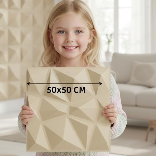 Image of Kayra Decor 3D PVC Wall Panel - PVC Diamond Design, White Tail Color 19.7 inch X 19.7 inch (Pack of 40) - Covers 107.80 Sq. Ft.