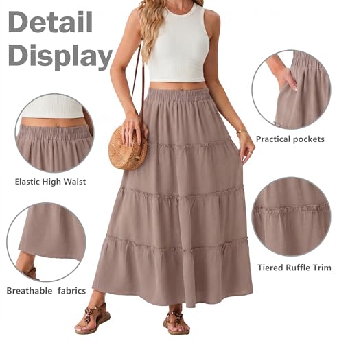 Lepunuo Plus Size Ruffle Maxi Skirt Pockets High Waist Flattering — view 4