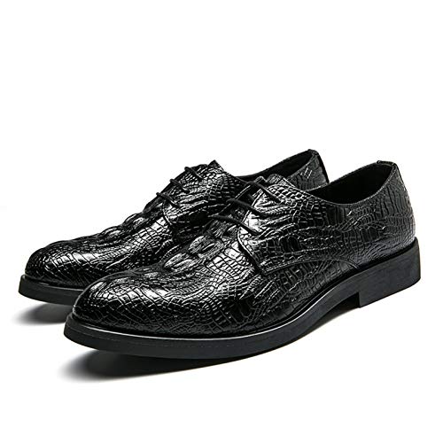Dress Oxford for Men Lace Up Crocodile Embossed Round Toe Faux Leather Non Slip Rubber Sole Block Heel Wedding(Black,10 M US)3