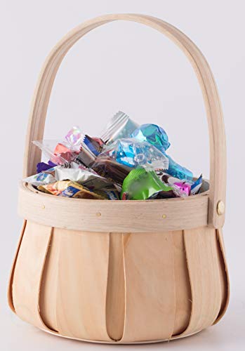 Small Round Natural Woodchip Wooden Decorative Storage Basket With Handle #TOP3