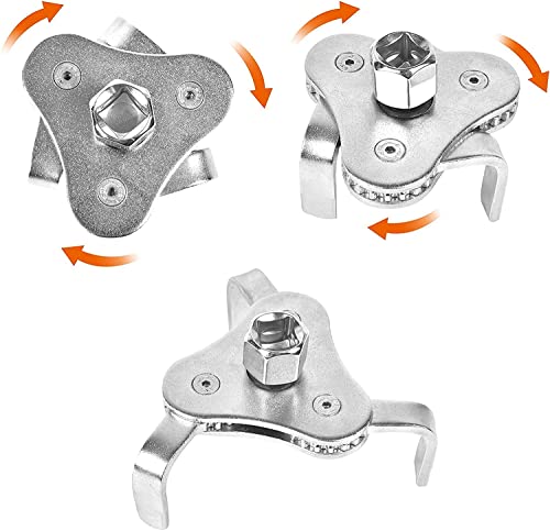 Easyuse Adjustable Oil Filter Wrench,Filter Removal Tool, 3/8"&1/2 Square Drive Socket,3-Jaw Design,Universal Oil Filter Wrench #TOP3