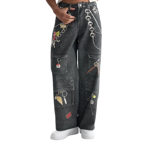 Baggy Jeans Men Washed Graphic Zipper Punk Y2k Jeans Men Parachute Graffiti Streetwear for Skater Denim Pants