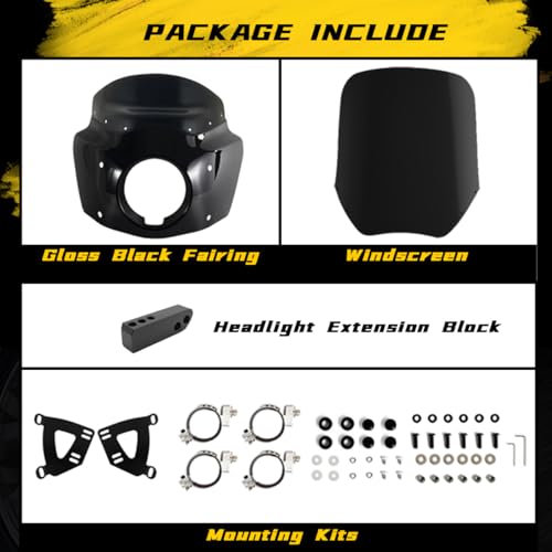 Image of Motorcycle Fairing 5.75 inch Headlight Fairing with 15 inch Motorcycle Windshield 49mm Mounting Hardware for Harley Dyna FXD FXDC Street Bob FXDB Low Rider FXDL FXDLS Super Glide FXDI35(Dark Smoke)