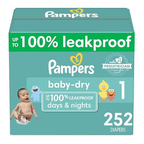 Image of Pampers Baby Dry Diapers - Size 1, One Month Supply (252 Count), Absorbent Disposable Diapers