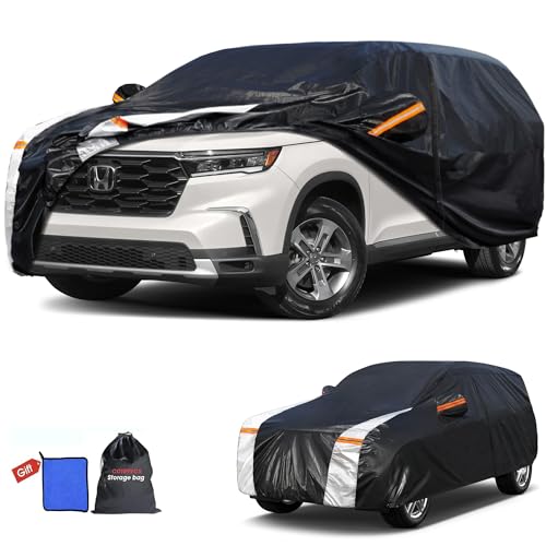 Image of Honda Pilot Car Cover 100% Waterproof All Weather, Gift with Towel, 10 Layers SUV Car Cover Custom Fit 2002-2026 Honda Pilot, Full Exterior Car Covers Rain Sun UV Protection with Door Zipper.