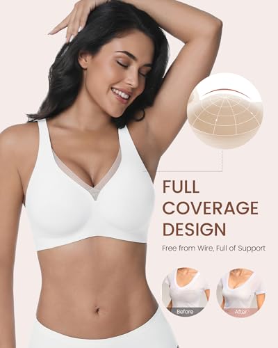 Image of Vinfact Deep V Mesh Bras for Women No Underwire Buttery Soft Wireless Bras Lightly Support Seamless Bralettes