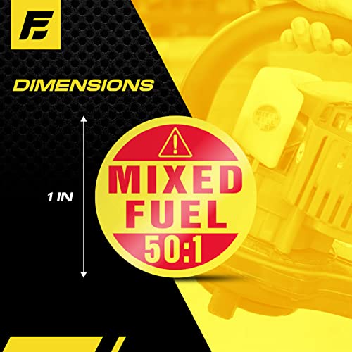 Image of Mixed Fuel Sticker 50:1, 2 Cycle Labels for Outdoor Fuel Power Equipment - Weather Proof, Extreme Stick, Commercial Grade Labels by Fuel Stickers - USA Made (1 inch Round), 20 Labels