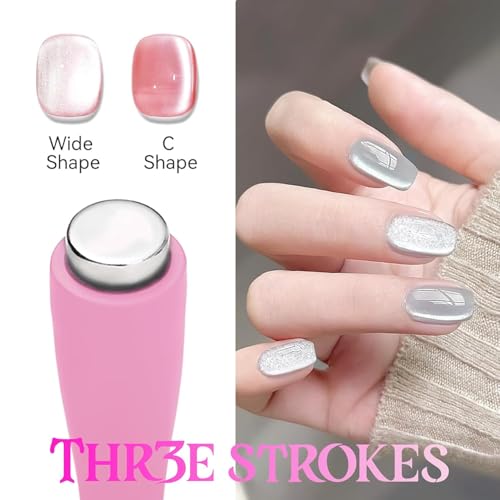 Image of THR3E STROKES 5 in 1 Magnet for Cat Eye Gel Nail Polish, Multifunctional Magnetic Nail Tool, Upgraded Cross Cat Eye Magnet for Nail Designs 3D Cateye Nail Gel Strong Nail Art Magnet Home Salon (PINK)