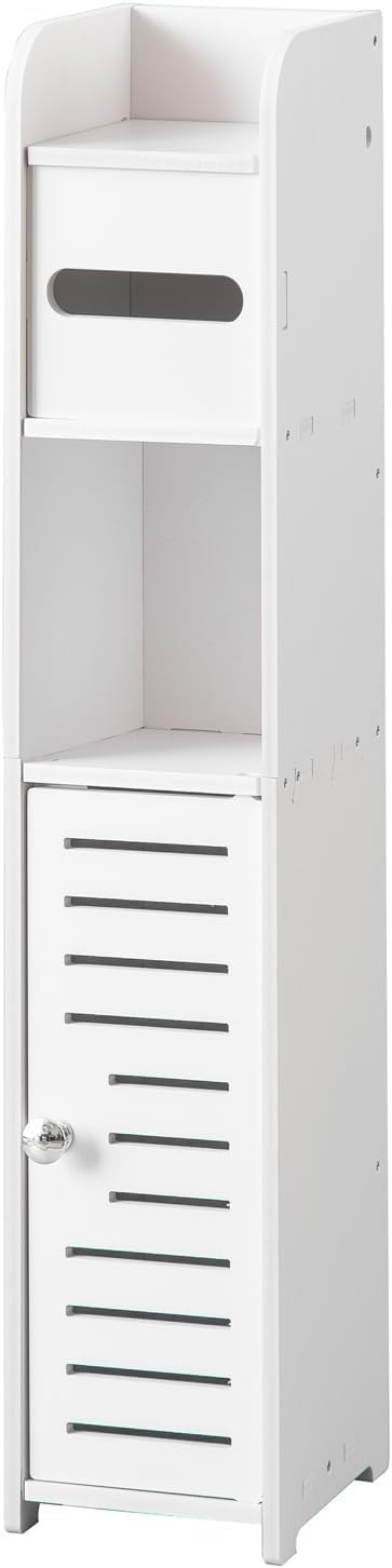 Armadietto da pavimento, autoportante in PVC bianco con ripiano, organizer per fazzoletti da bagno, colonna con porta rotolo di carta igienica, armadio autoportante