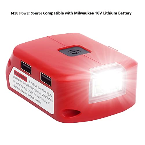 Qbmel M18 Usb Power Source Compatible With Milwaukee 18V Lithium M18 Li-Ion Battery 48-11-1850 Fuel Gauge Xc Battery, With Led Work Light And Dc Ports #TOP1