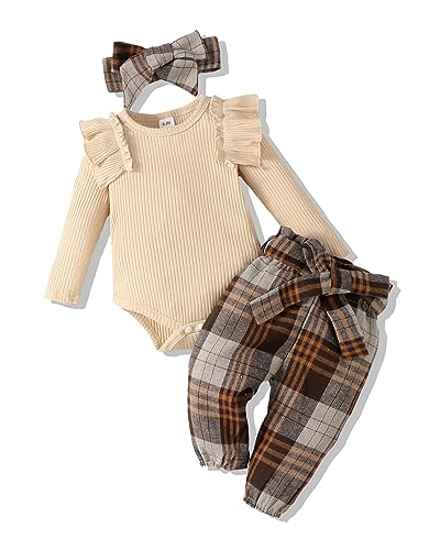 Image of Renotemy Newborn Baby Girl Clothes Infant Girl Outfits Ruffle Romper Top Floral Pants Clothes Sets