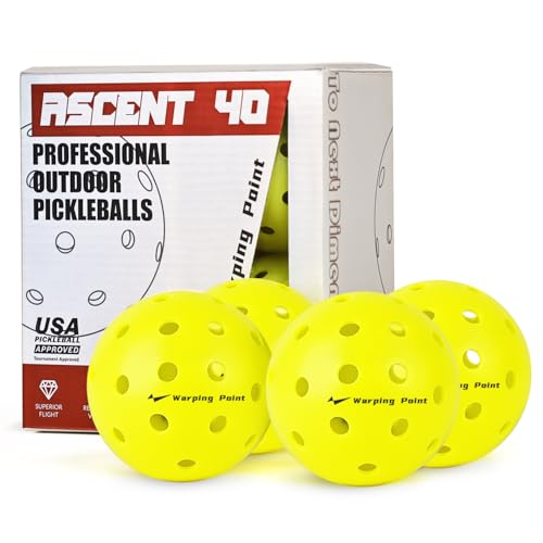 Warping Point Outdoor Pickleball Balls Usapa Approved, 4 Pack 40 Holes Competition Pickle Balls for Tournament Play, Crack Resistant Pickleball for Beginner Intermediate Pro Player, Yellow