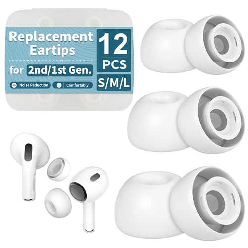 6 pares: almohadillas de repuesto compatibles con AirPods Pro de 2ª/1ª generación con agujero de reducción de ruido y pantalla protectora contra el polvo integrada, almohadillas de silicona para
