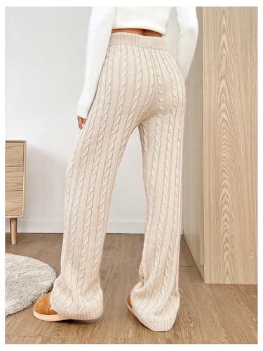 SHENHE Women's Cable Knit Sweater Pants High Waisted Casual Lounge Pants Fall Knit Pants2