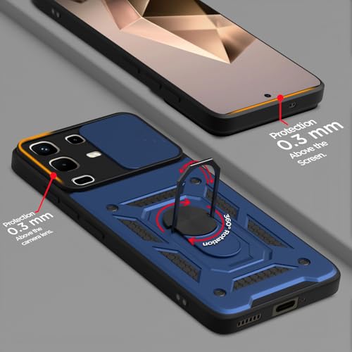 Image of Pikkme Back Cover for Infinix Note 50x 5G | 360 Protection Case | Sliding Camera Shield Cover & Ring Holder Stand D10 Tough Armor Bumper Case (Blue)