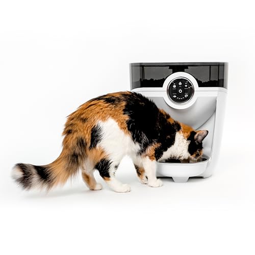 Feeder-Robot by Whisker, White with Smoke-Grey Hopper; Smart, Automatic Pet Feeder, Feed Your Cat or Dog from Anywhere, Designed & Assembled in USA