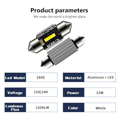 Luz LED para auto 31MM 4 piezas 6000K 12-24V miniatura 3
