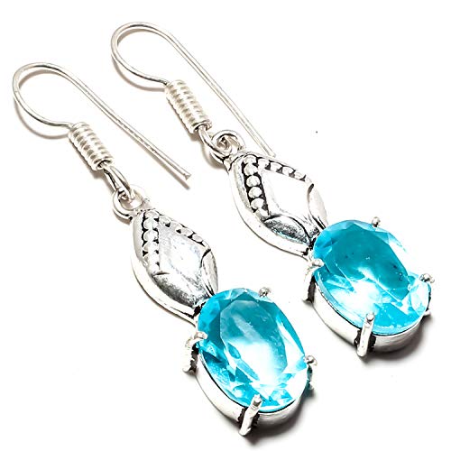 Boucle d'oreille topaze bleue argent sterling 925, cadeau d'anniversaire idéal