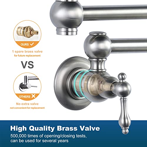 Brushed Nickel Pot Filler Faucet Over Stove, Iviga Wall Mount Kitchen Faucet, Brass Folding Faucet With Double Joint Swing Arm #TOP3
