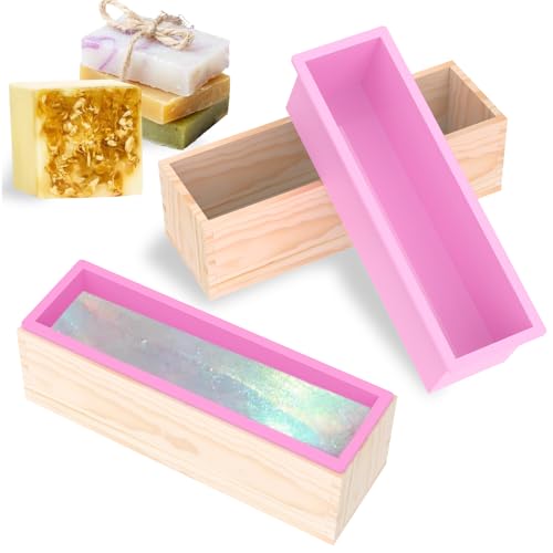 2 moldes de silicona para jabón, 1200 ml, con caja de madera, forma rectangular de silicona, molde de accesorios para fabricación de jabón, moldes de silicona versátiles para hacer jabón tú mismo