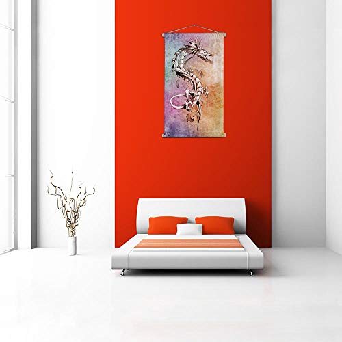 Image of ArtzFolio Tattoo Art Big Medieval Dragon Velvet Fabric Painting Tapestry | Scroll Art Hanging 30 x 48.8 inch (76 x 124 cms)